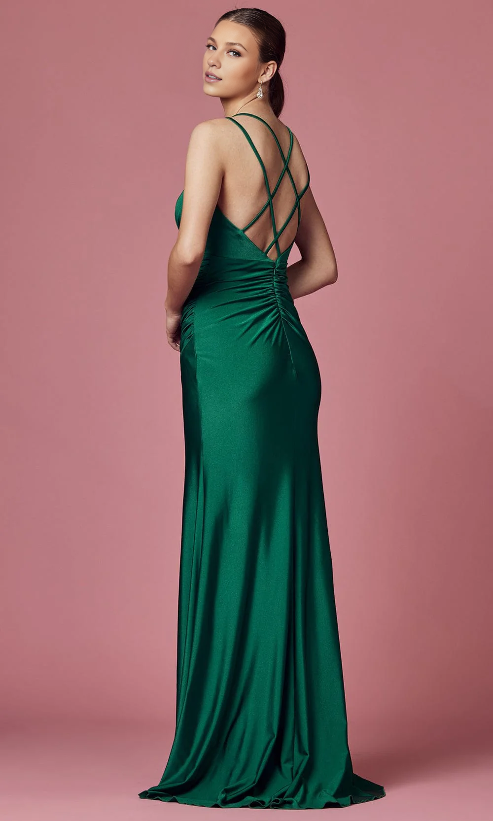 Evening Dresses For Women/ Spaghetti straps Sleeveless Crisscross Back Deep V-neck High Slit Evening Dresses