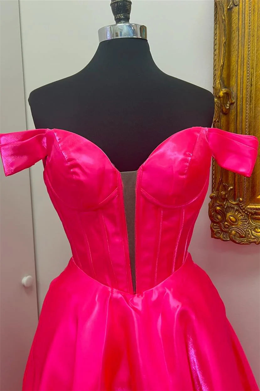 Formal Women's Dresses A-line Off the Shoulder Hot Pink High Low Party Dress Prom Dress Prom Dress In Store