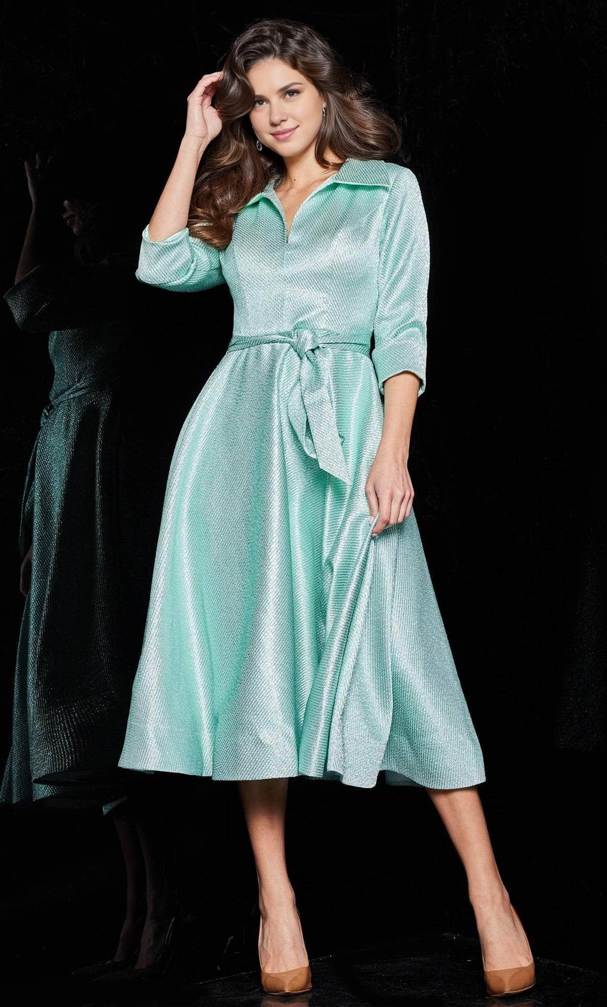 Gowns Evening Dresses/ A-Line V Neck Cuffed Quarter Sleeves Tea Length Hem Prom Dress/ Evening Dresses/ Formal Women's Dresses/ Prom Dress Shops