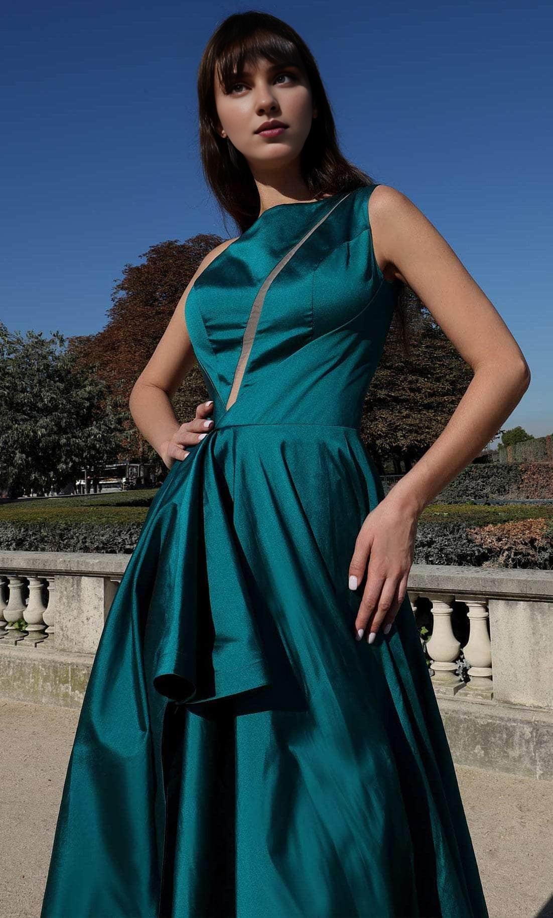 Gowns Evening Dresses/ Asymmetric Neck Sleeveless High Slit Sweep Train Prom Dress/ Evening Dresses/ Formal Women's Dresses/ Prom Dress Shops