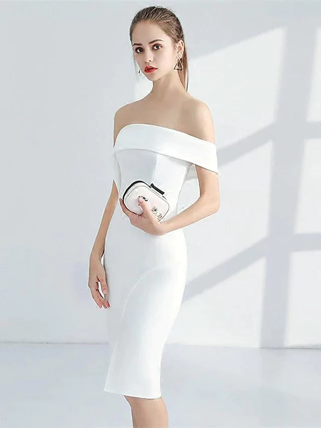 Minimalist Elegant Engagement Cocktail Party Dress Strapless Sleeveless Knee Length with Sleek Split