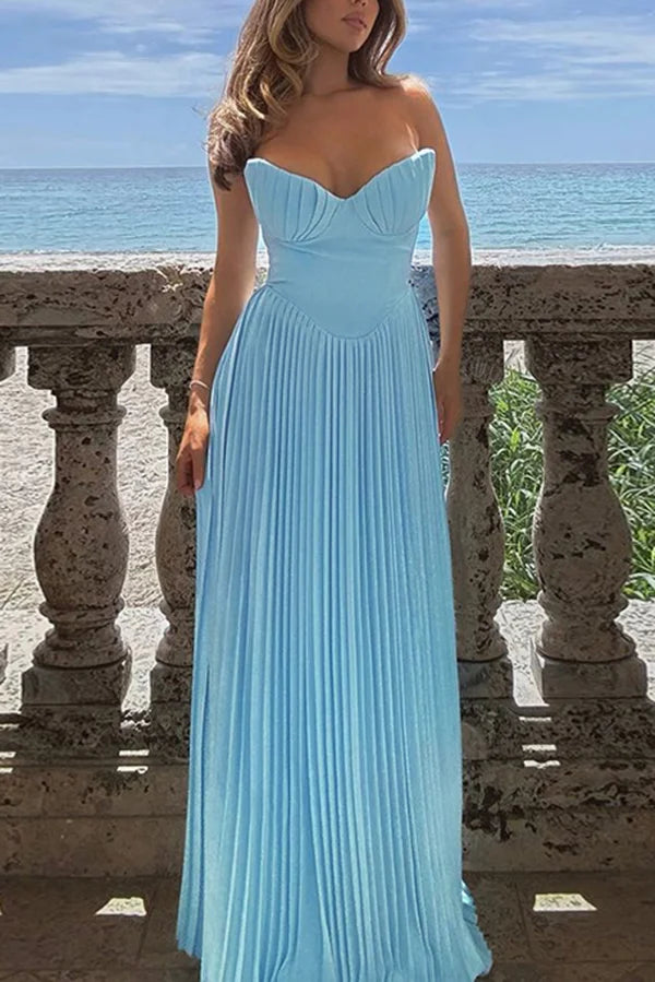 Xuewuba Dress A-line Romantic and Elegant Pleated Strapless Floor Length Prom Dress