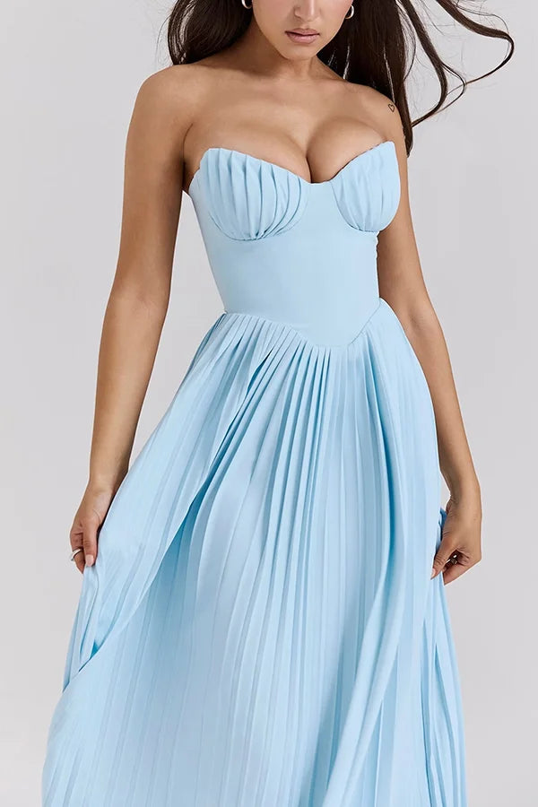 Xuewuba Dress A-line Romantic and Elegant Pleated Strapless Floor Length Prom Dress