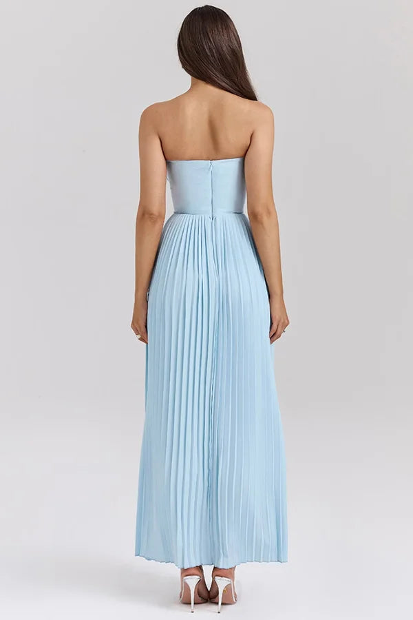 Xuewuba Dress A-line Romantic and Elegant Pleated Strapless Floor Length Prom Dress