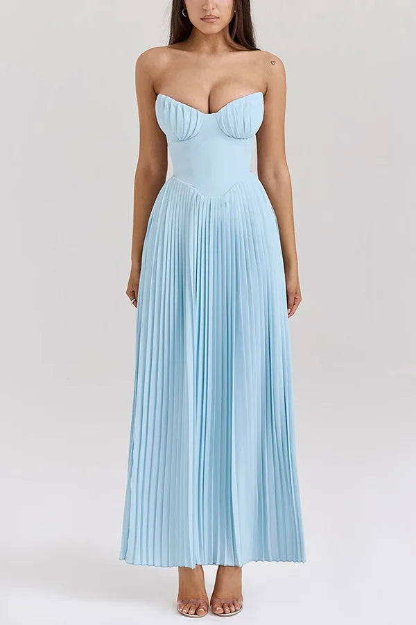 Xuewuba Dress A-line Romantic and Elegant Pleated Strapless Floor Length Prom Dress