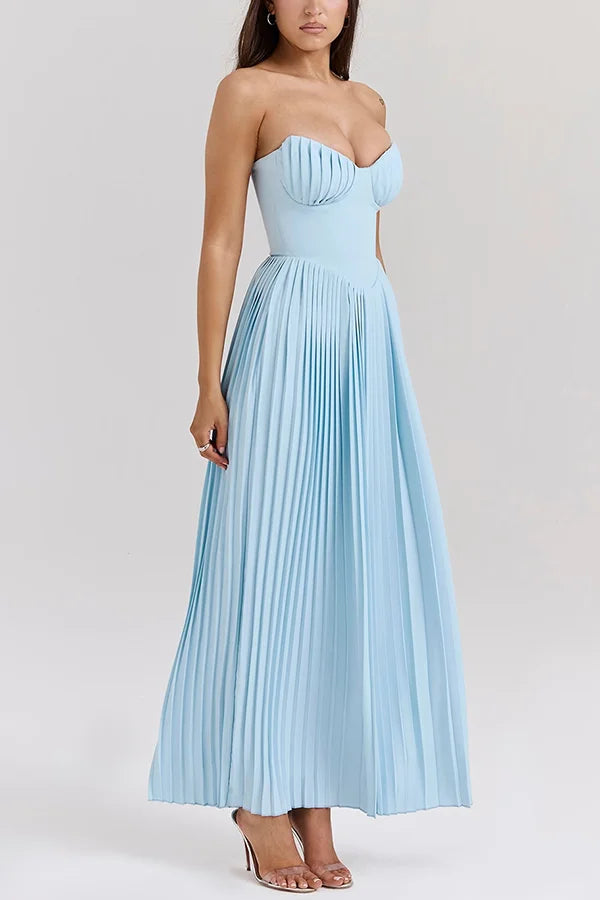 Xuewuba Dress A-line Romantic and Elegant Pleated Strapless Floor Length Prom Dress