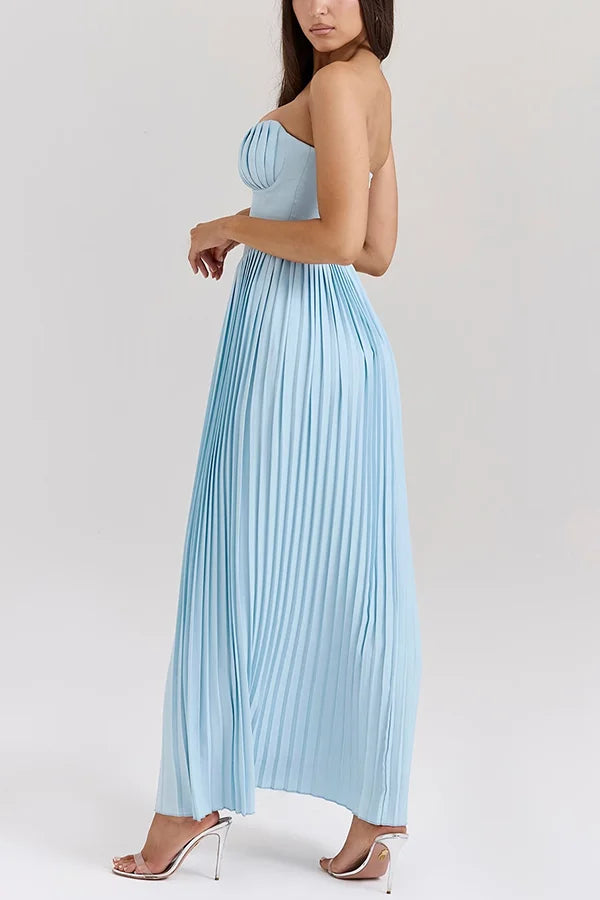 Xuewuba Dress A-line Romantic and Elegant Pleated Strapless Floor Length Prom Dress