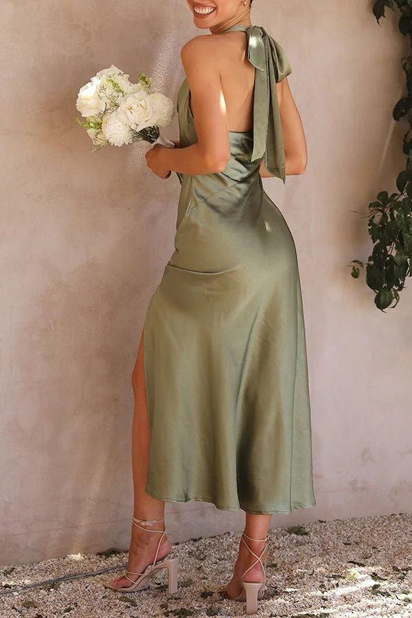 Xuewuba Dress Black Cowl Neck Backless Lace Up Slit Zipper Sleeveless Prom Dress
