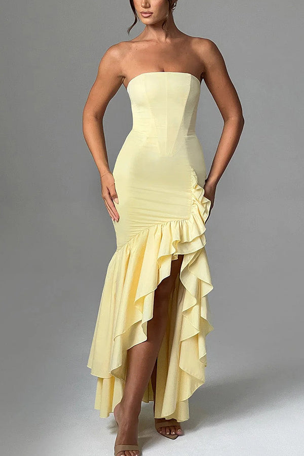 Xuewuba Dress Black Simple Sexy Off-shoulder Slim Fit Irregular Hem Sleeveless Prom Dress