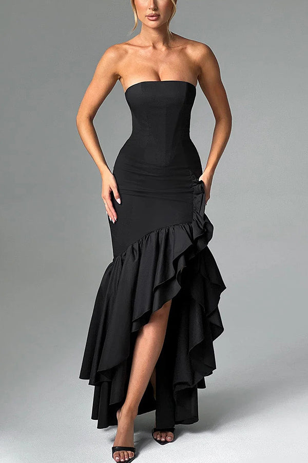 Xuewuba Dress Black Simple Sexy Off-shoulder Slim Fit Irregular Hem Sleeveless Prom Dress