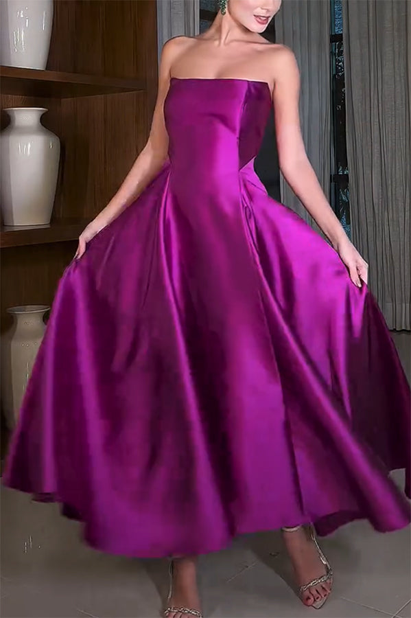Xuewuba Dress Romantic Strapless Vintage Cinderella's Dream Satin Square Off Shoulder Floor Length Prom Dress