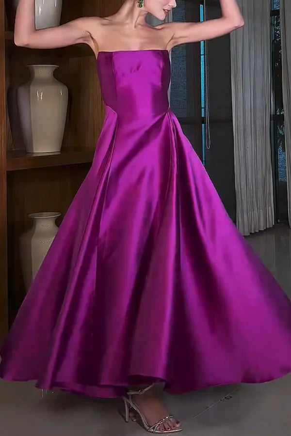 Xuewuba Dress Romantic Strapless Vintage Cinderella's Dream Satin Square Off Shoulder Floor Length Prom Dress
