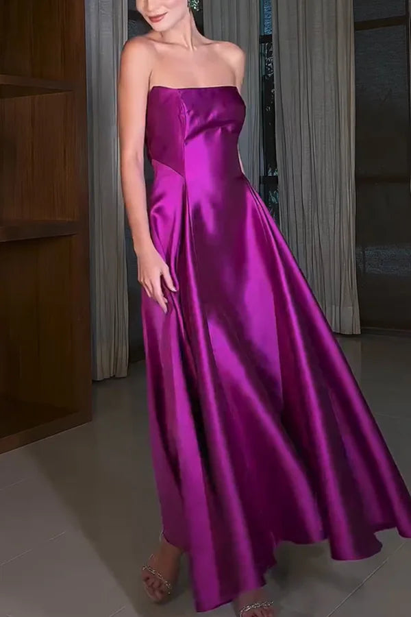 Xuewuba Dress Romantic Strapless Vintage Cinderella's Dream Satin Square Off Shoulder Floor Length Prom Dress
