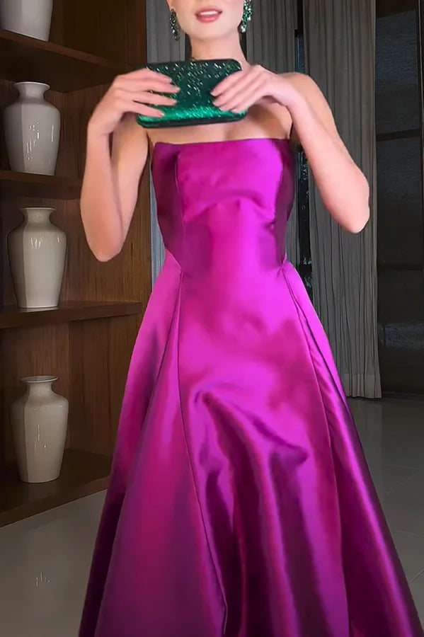 Xuewuba Dress Romantic Strapless Vintage Cinderella's Dream Satin Square Off Shoulder Floor Length Prom Dress