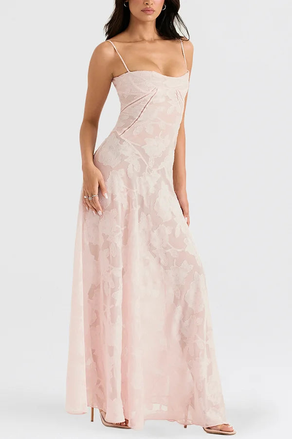 Xuewuba Dress Romantic Vintage Feel Back Lace-up Spaghetti Straps Floaty Floor Length Prom Dress