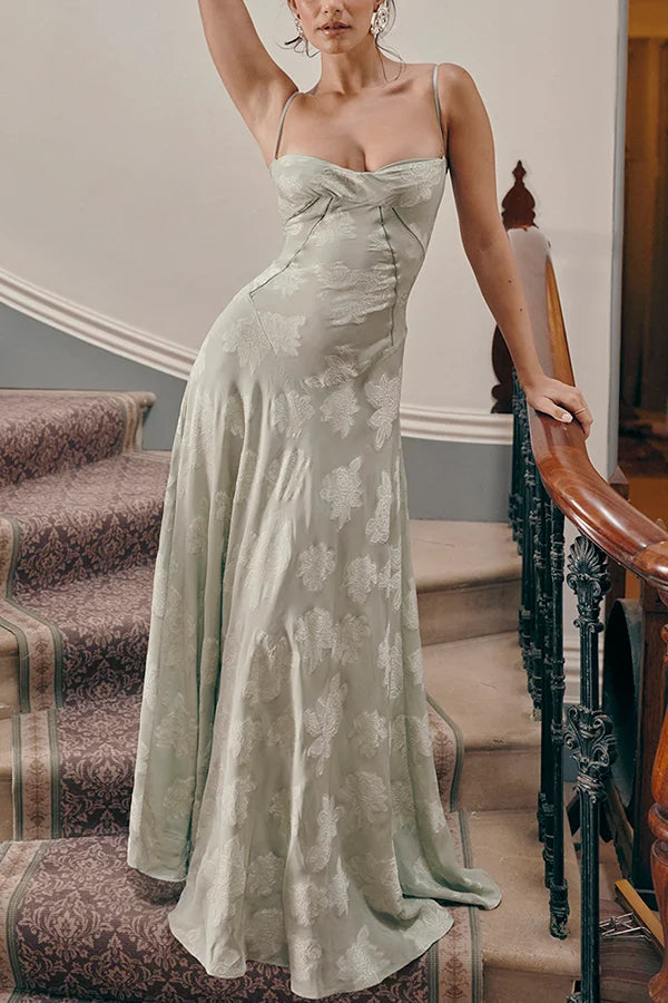 Xuewuba Dress Romantic Vintage Feel Back Lace-up Spaghetti Straps Floaty Floor Length Prom Dress