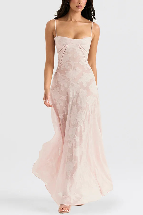 Xuewuba Dress Romantic Vintage Feel Back Lace-up Spaghetti Straps Floaty Floor Length Prom Dress