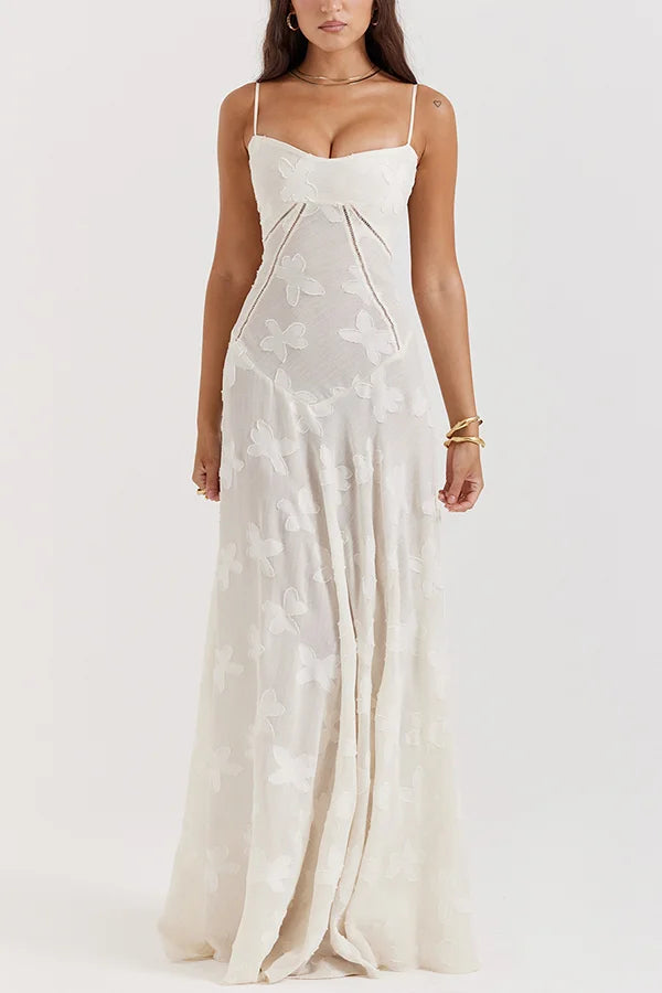 Xuewuba Dress Romantic Vintage Feel Back Lace-up Spaghetti Straps Floaty Floor Length Prom Dress