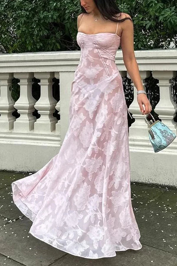 Xuewuba Dress Romantic Vintage Feel Back Lace-up Spaghetti Straps Floaty Floor Length Prom Dress