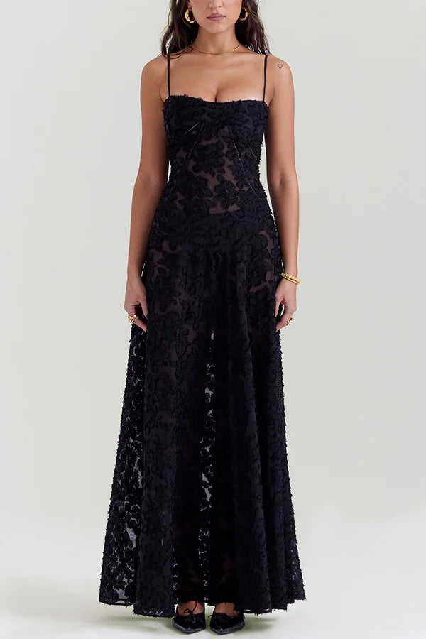 Xuewuba Dress Romantic Vintage Feel Back Lace-up Spaghetti Straps Floaty Floor Length Prom Dress