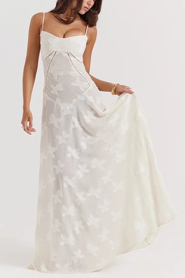 Xuewuba Dress Romantic Vintage Feel Back Lace-up Spaghetti Straps Floaty Floor Length Prom Dress