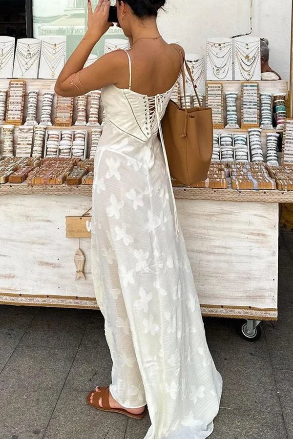 Xuewuba Dress Romantic Vintage Feel Back Lace-up Spaghetti Straps Floaty Floor Length Prom Dress