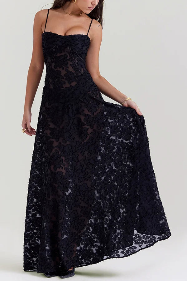 Xuewuba Dress Romantic Vintage Feel Back Lace-up Spaghetti Straps Floaty Floor Length Prom Dress