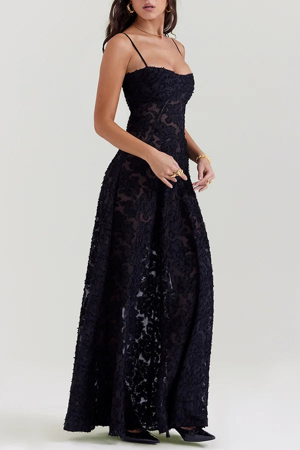 Xuewuba Dress Romantic Vintage Feel Back Lace-up Spaghetti Straps Floaty Floor Length Prom Dress