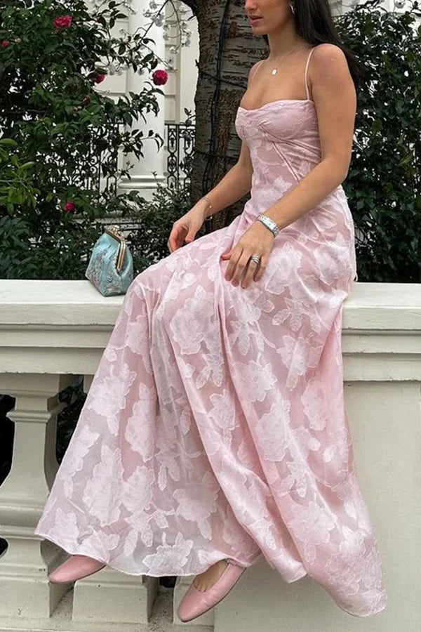 Xuewuba Dress Romantic Vintage Feel Back Lace-up Spaghetti Straps Floaty Floor Length Prom Dress