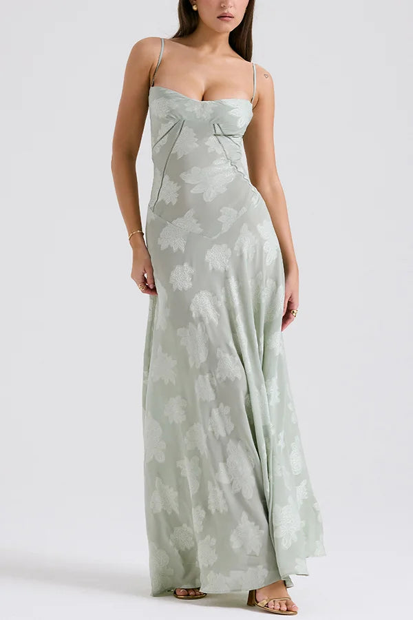Xuewuba Dress Romantic Vintage Feel Back Lace-up Spaghetti Straps Floaty Floor Length Prom Dress