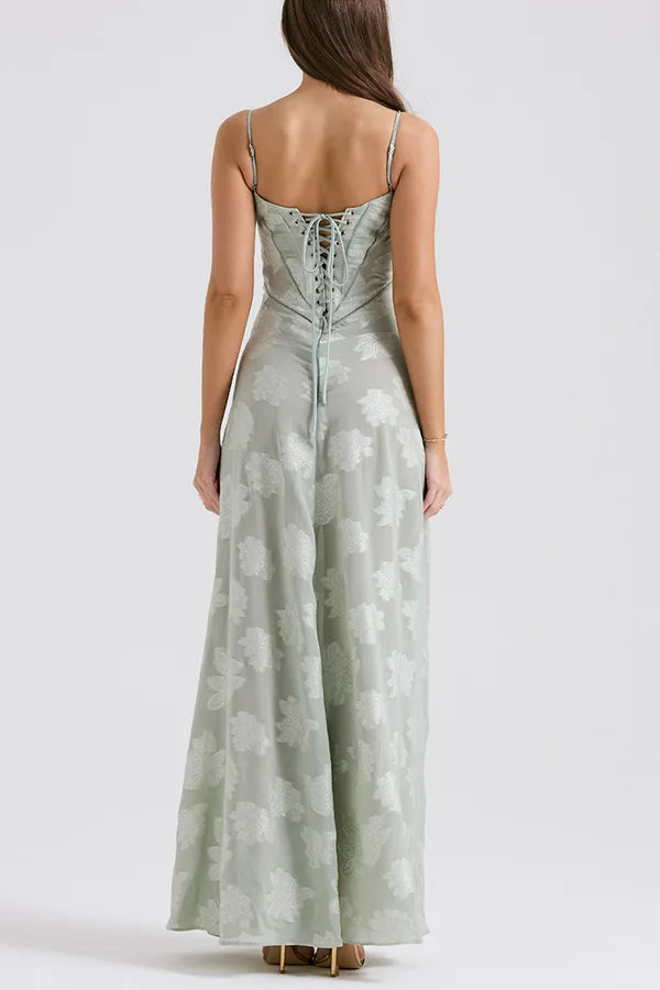 Xuewuba Dress Romantic Vintage Feel Back Lace-up Spaghetti Straps Floaty Floor Length Prom Dress