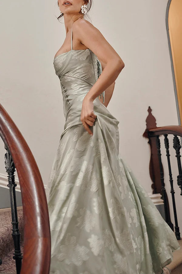 Xuewuba Dress Romantic Vintage Feel Back Lace-up Spaghetti Straps Floaty Floor Length Prom Dress