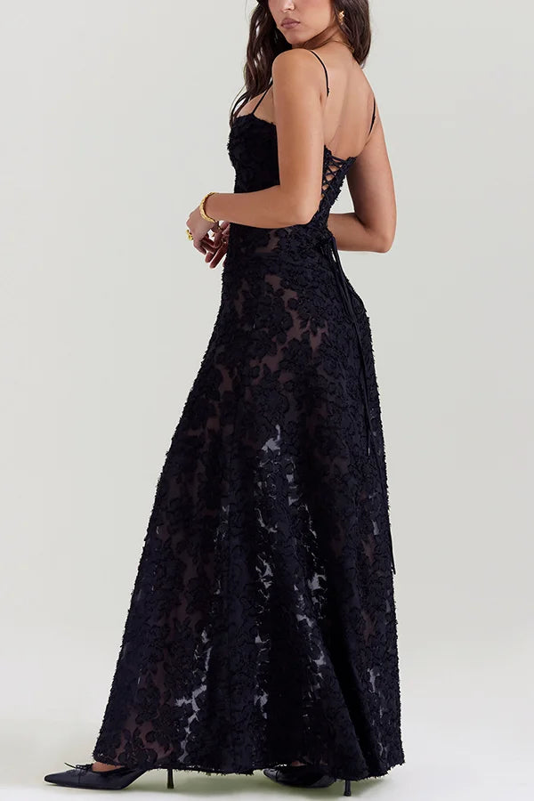 Xuewuba Dress Romantic Vintage Feel Back Lace-up Spaghetti Straps Floaty Floor Length Prom Dress
