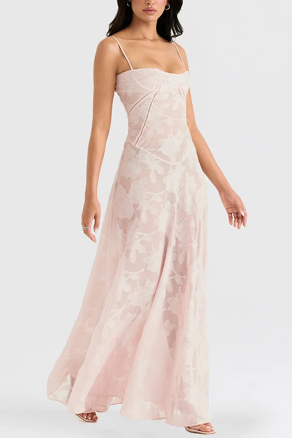 Xuewuba Dress Romantic Vintage Feel Back Lace-up Spaghetti Straps Floaty Floor Length Prom Dress