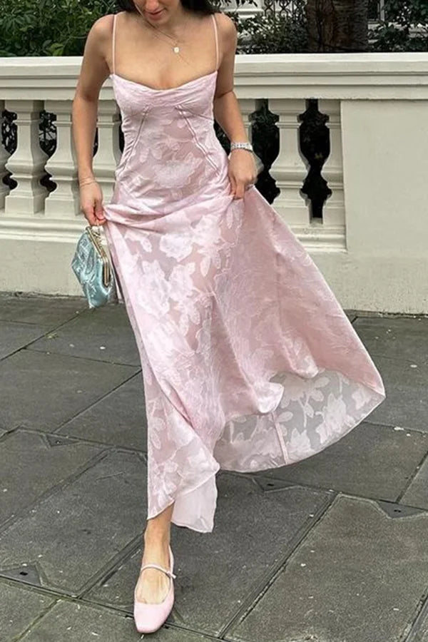 Xuewuba Dress Romantic Vintage Feel Back Lace-up Spaghetti Straps Floaty Floor Length Prom Dress