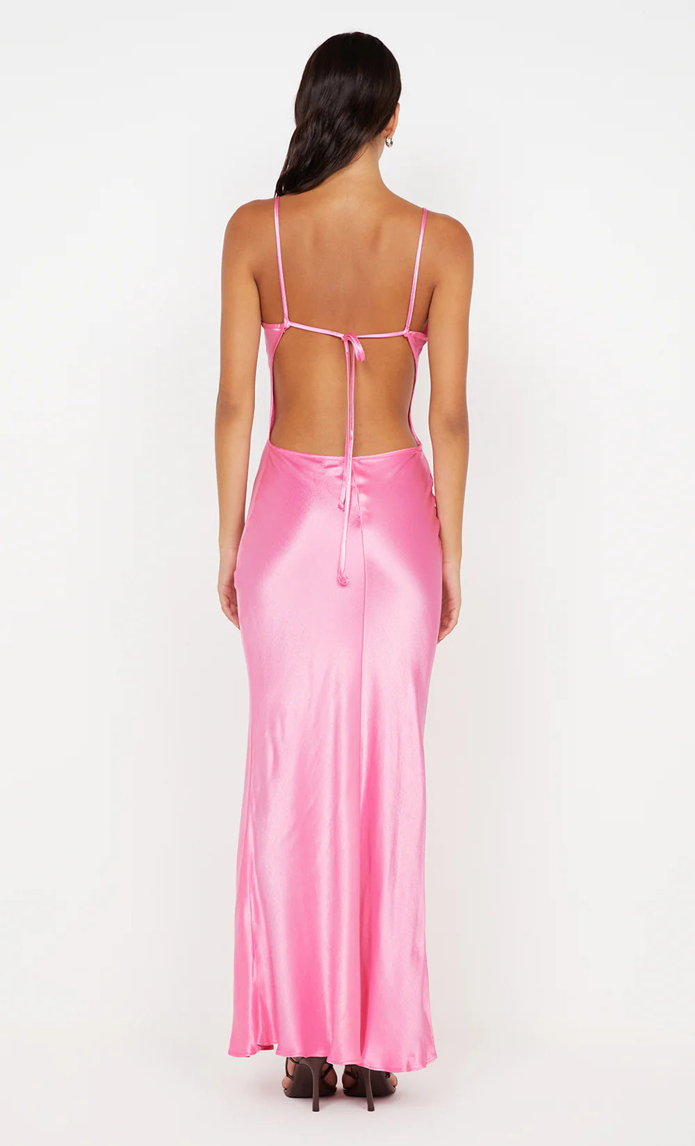 Xuewuba Dress Spaghetti Straps V Neck Sleeveless Evening Dress Pink Prom Dress Sheath Open Back Maxi Dress