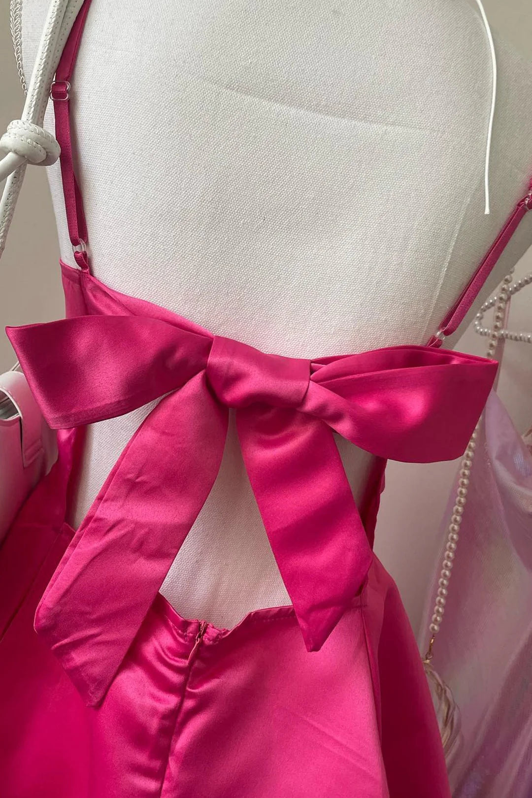 Xuewuba Dress Square Collar Fuchsia Back Bow A-line Short Dress Homecoming Dress