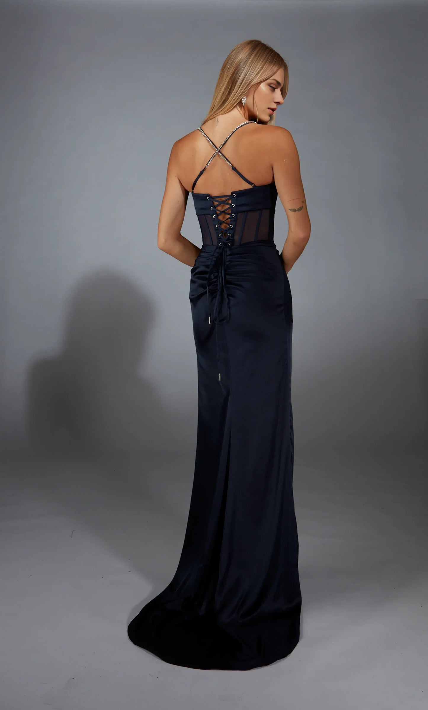 Xuewuba Dress Long Plunging Neckline High Slit Straigh Lace-up Back Prom Dress Formal Wear Dresses