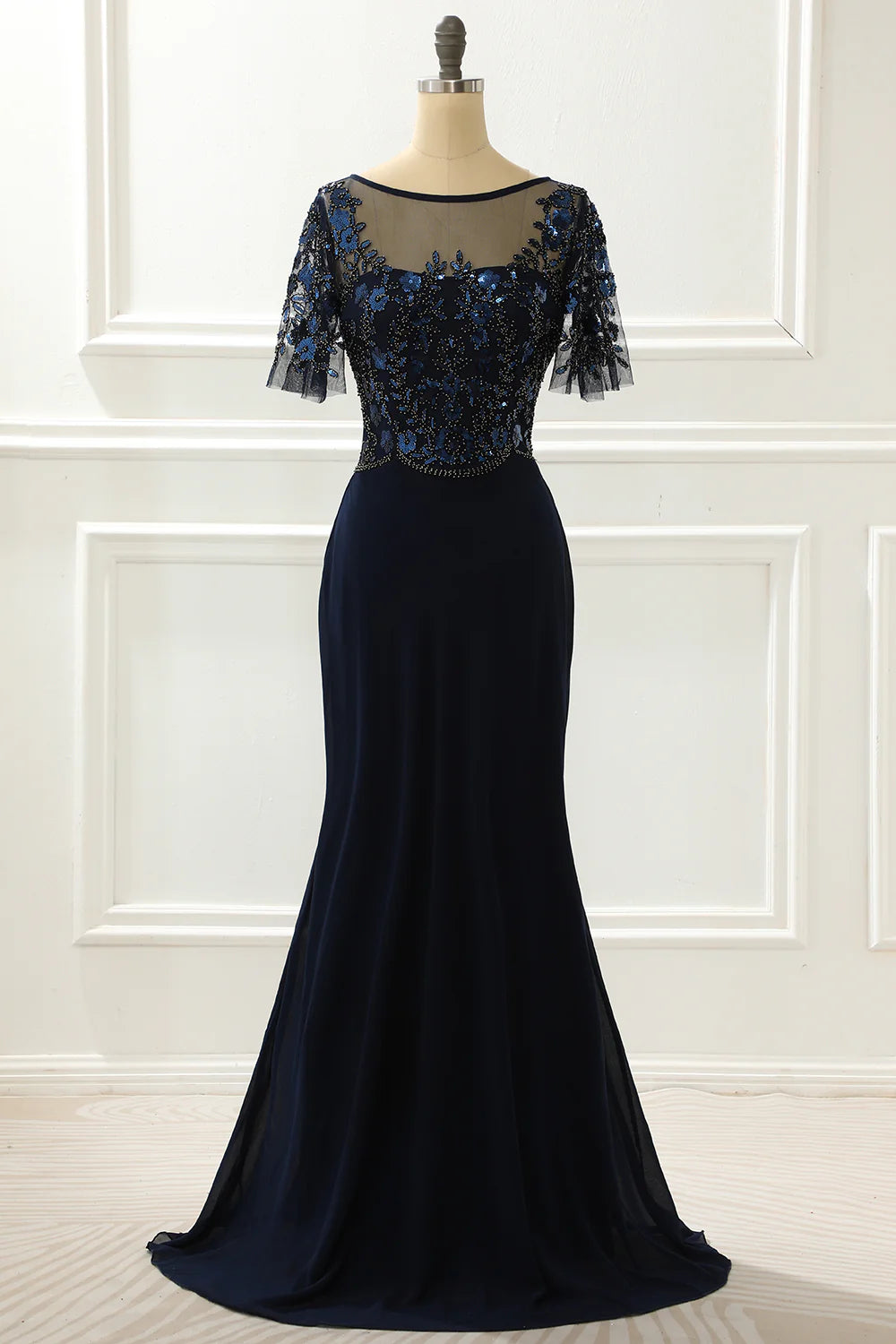 Sequin Mermaid Navy Prom Dress With Beading
