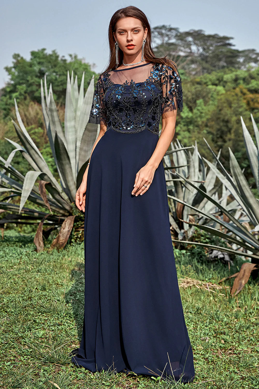 Sequin Mermaid Navy Prom Dress With Beading