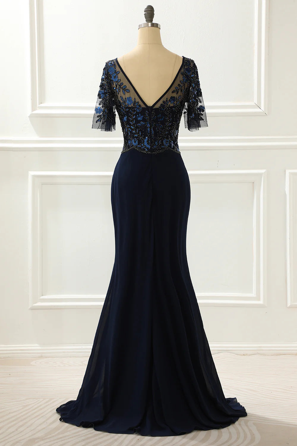 Sequin Mermaid Navy Prom Dress With Beading
