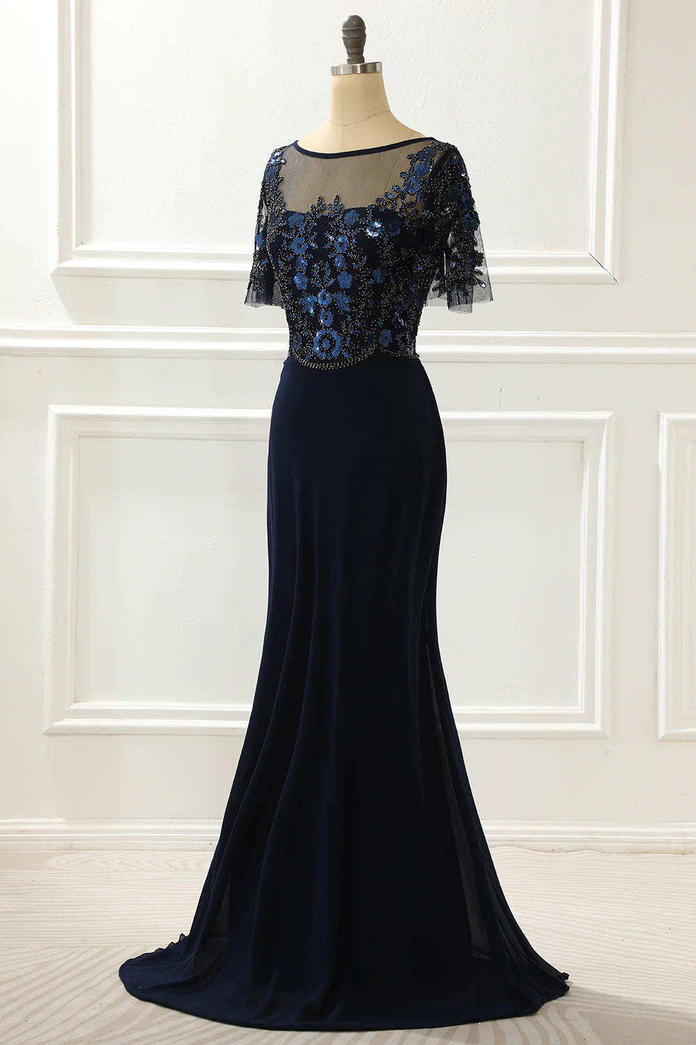 Sequin Mermaid Navy Prom Dress With Beading