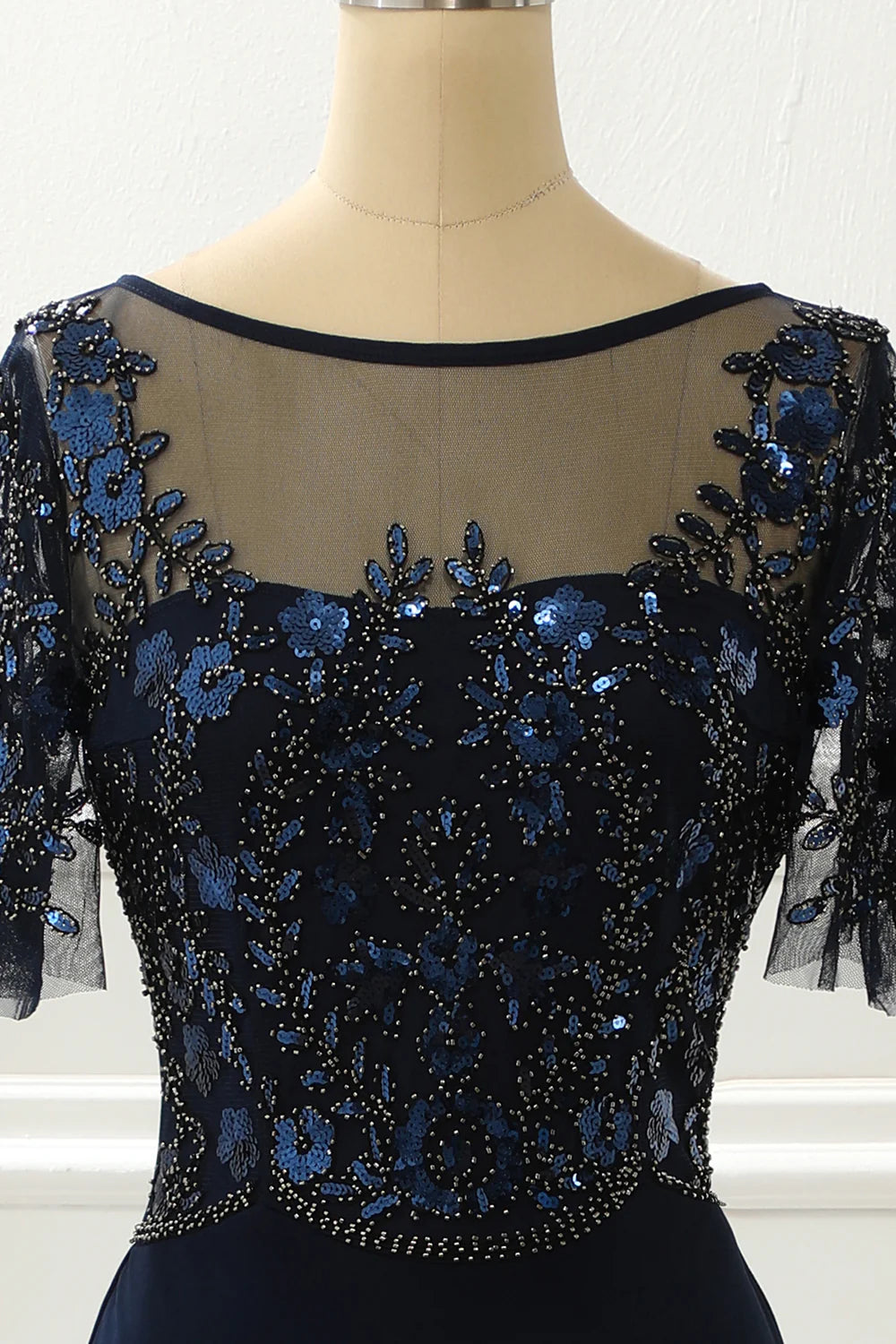 Sequin Mermaid Navy Prom Dress With Beading