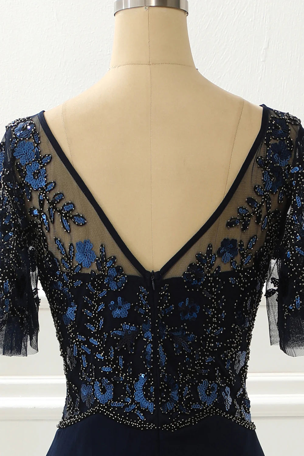 Sequin Mermaid Navy Prom Dress With Beading