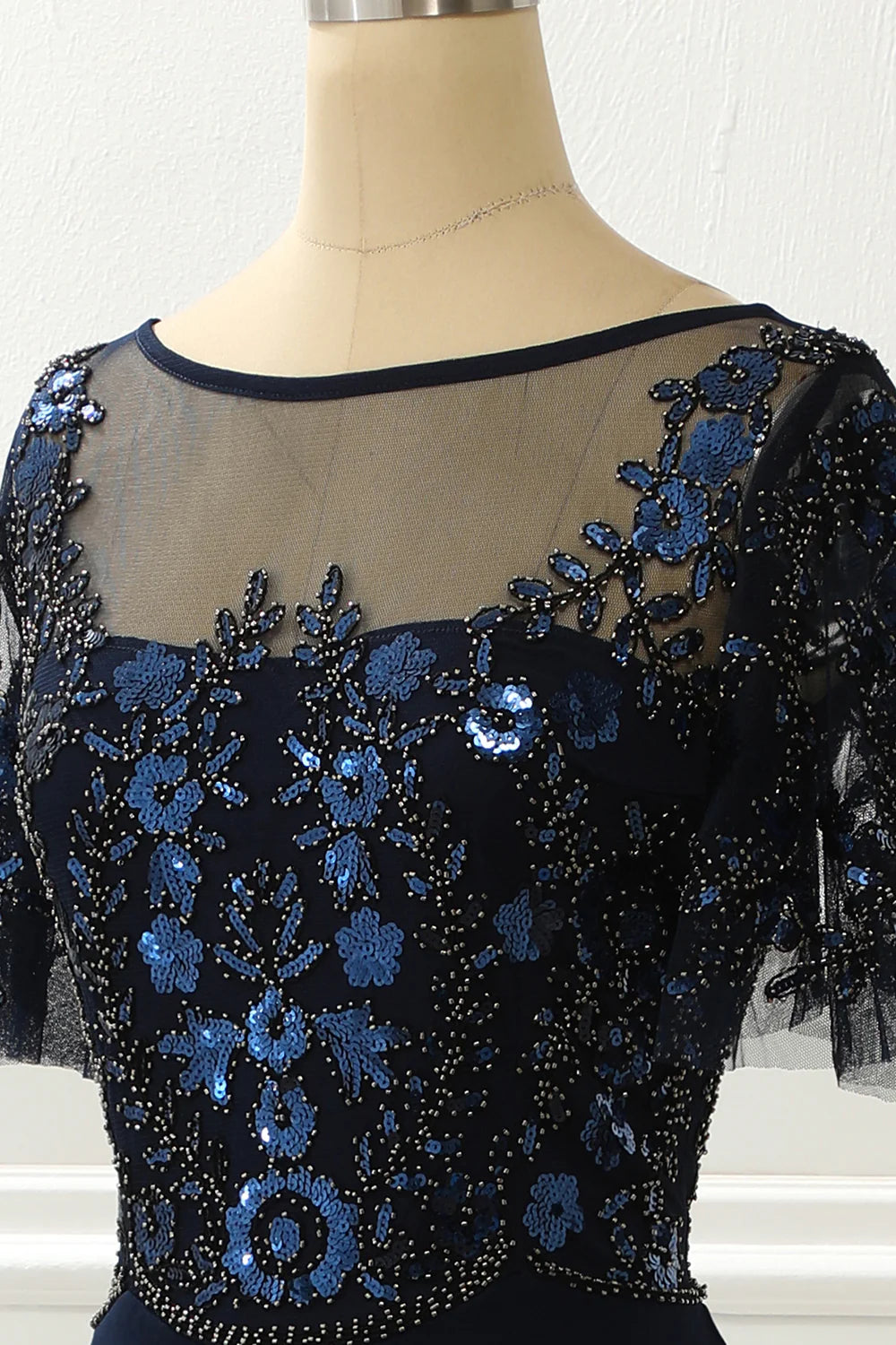 Sequin Mermaid Navy Prom Dress With Beading