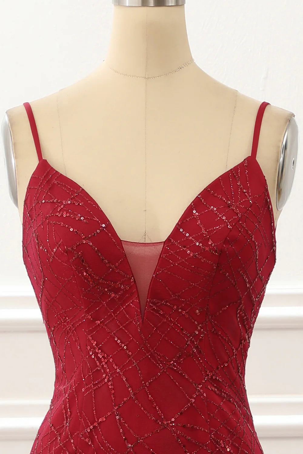 Saprkly Mermaid Dark Red Prom Dress With Slit