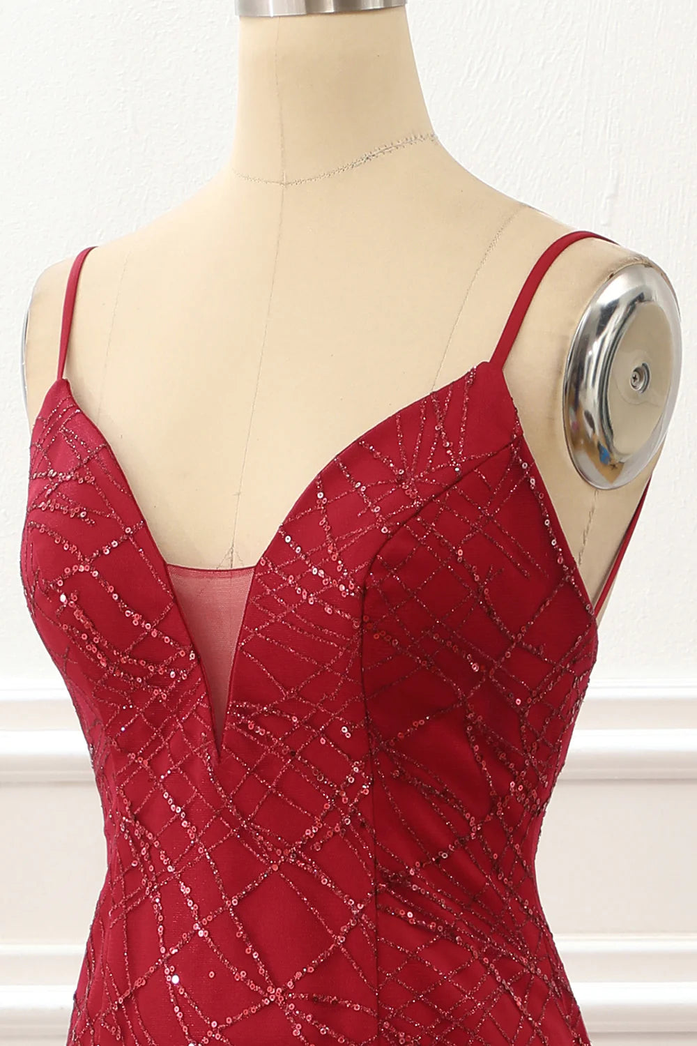 Saprkly Mermaid Dark Red Prom Dress With Slit