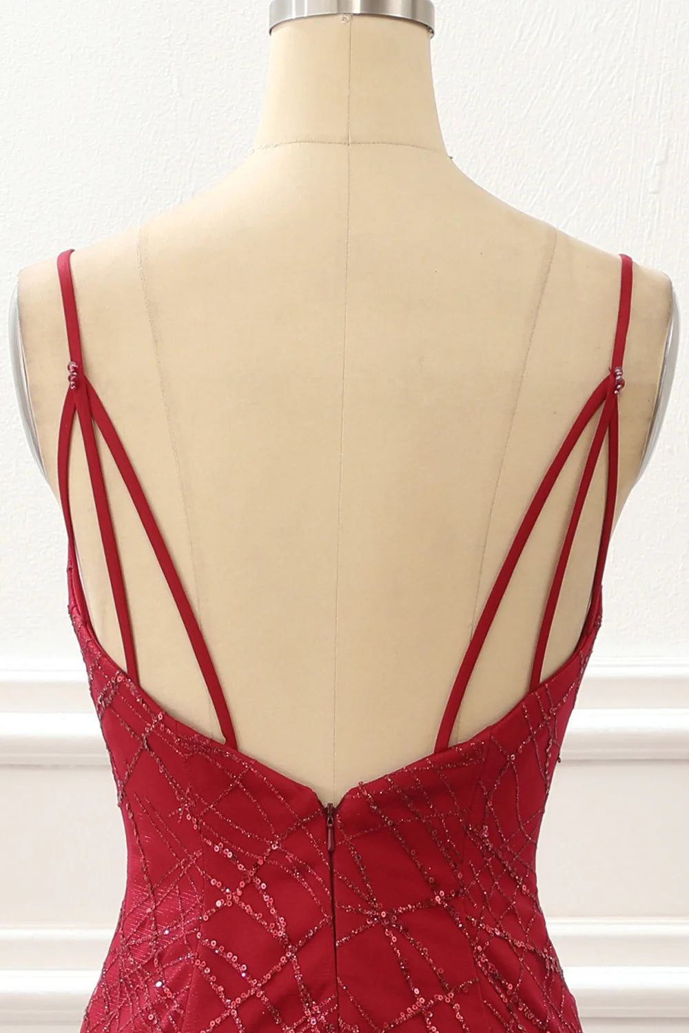 Saprkly Mermaid Dark Red Prom Dress With Slit