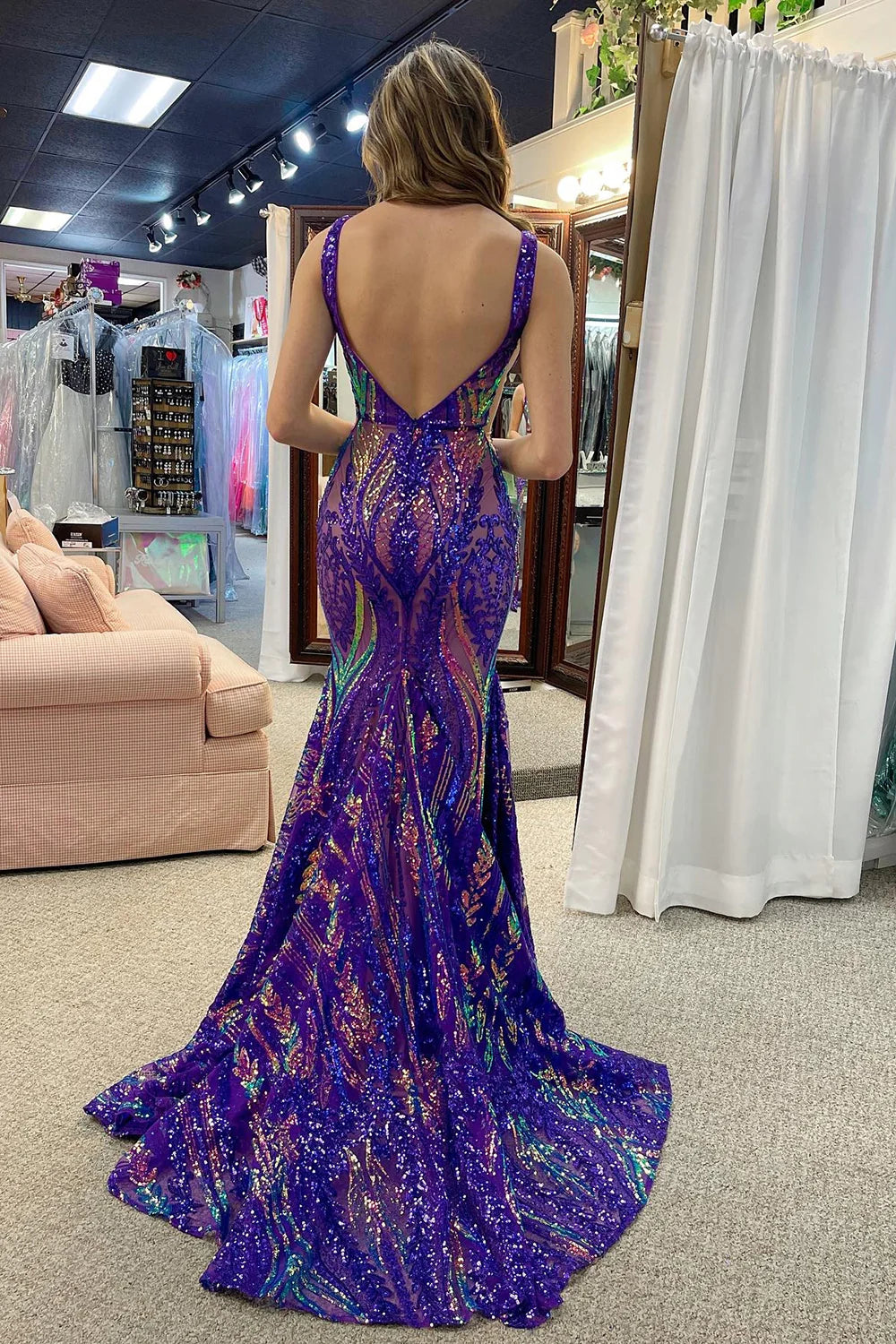 Mermaid V Neck Sequins Long Prom Dress