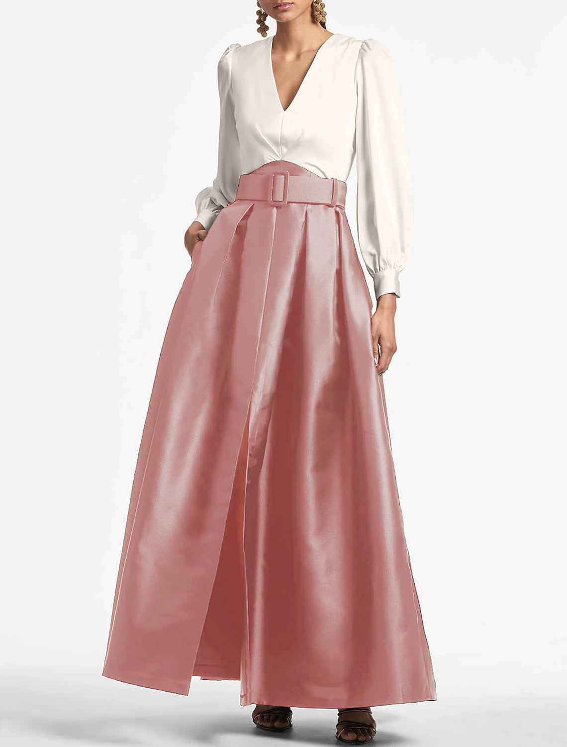 A-Line Evening Gown Party Dress Elegant Dress Formal Wedding Guest Floor Length Short Sleeve V Neck Belt / Sash Satin